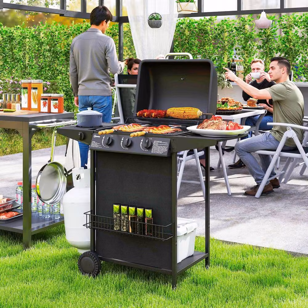 Rolipo Four Burner Propane Gas BBQ Grill with Side Burner, Warming Rack and Thermometer, Black – 3