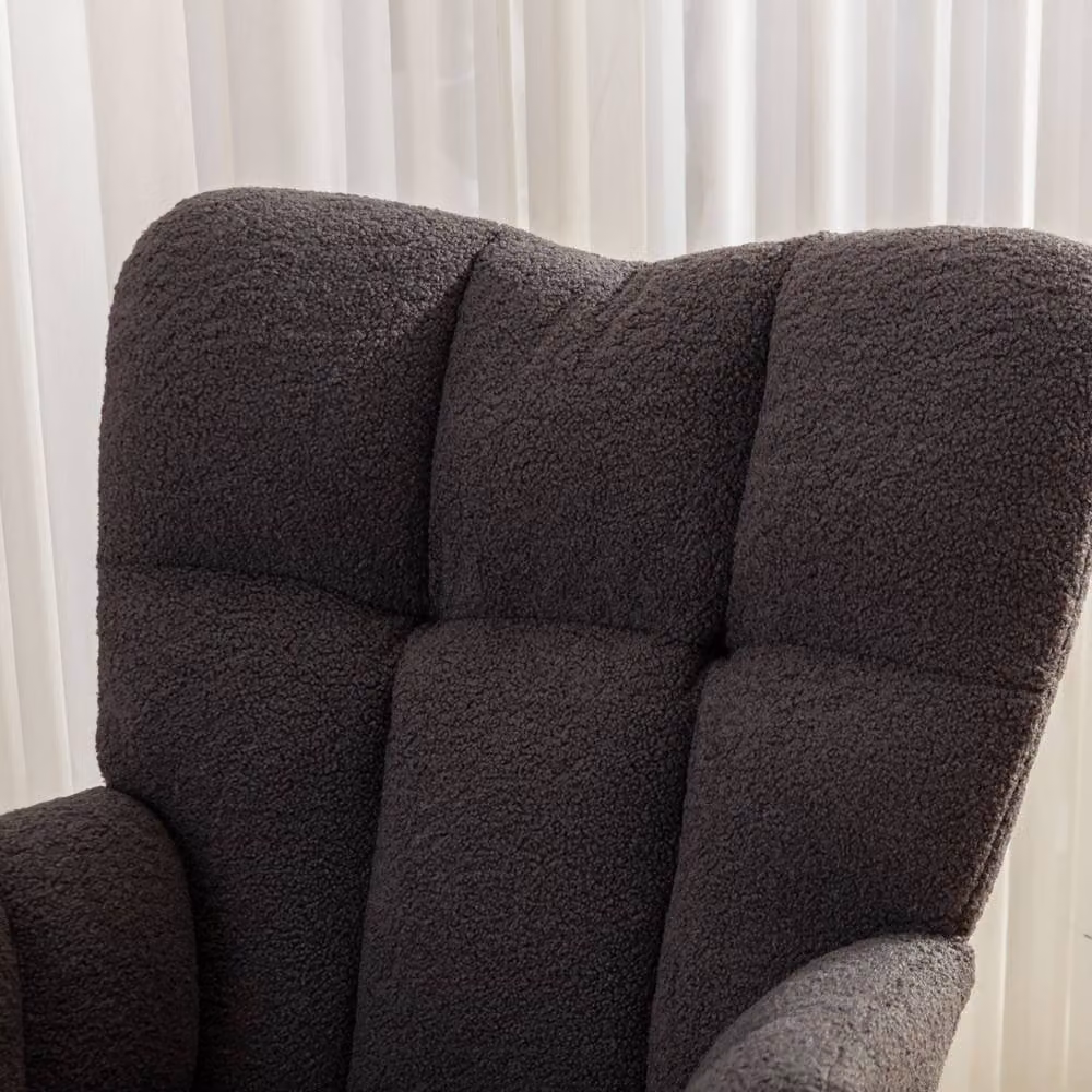 Direct Wicker Modern Teddy Bouclé Fabric Tufted Upholstered Rocking Chair with Armrests in Dark Grey – 3