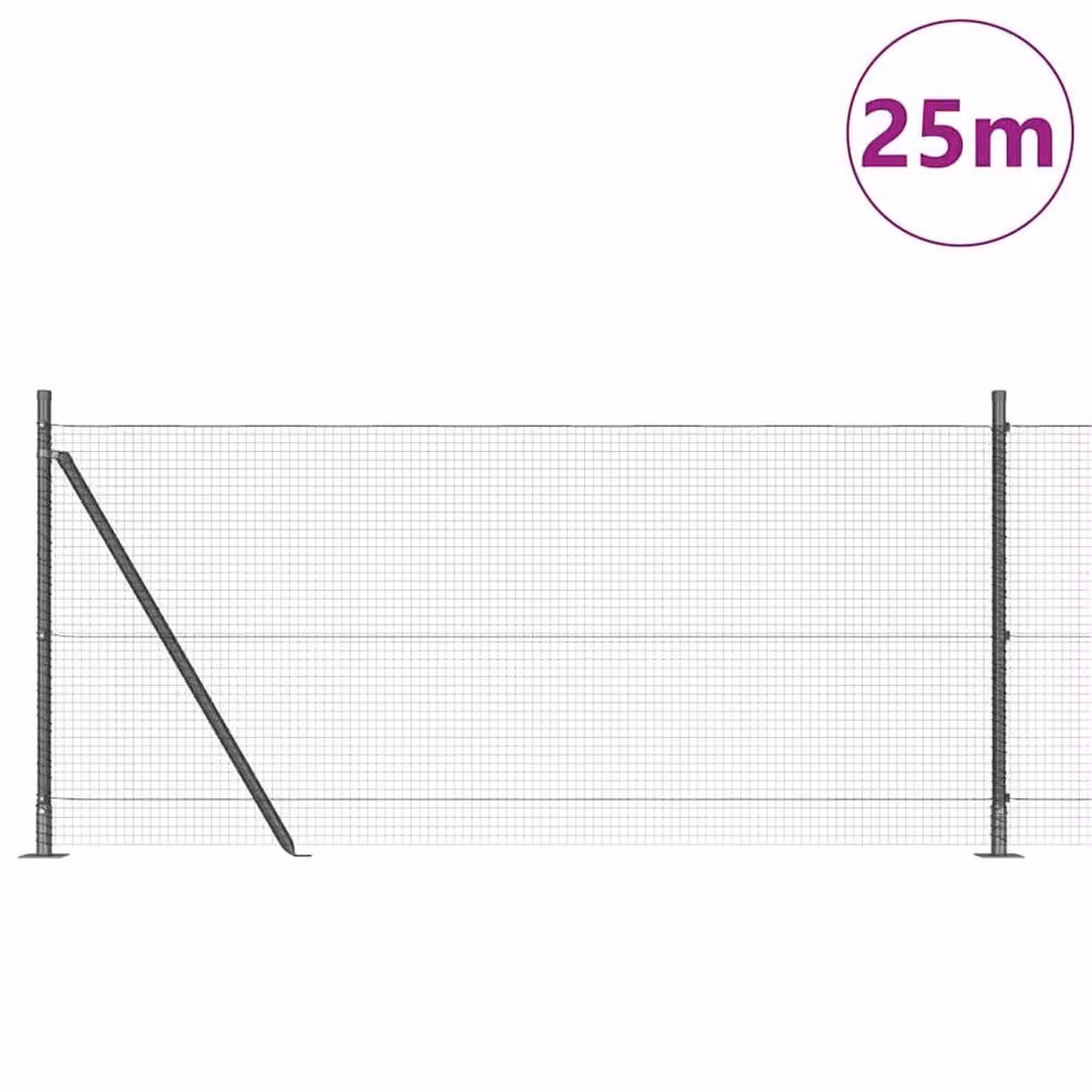 Berkfield Home Grey Steel Welded Wire Fence with 13 Flanged Posts, 0.8 x 25 m – 2