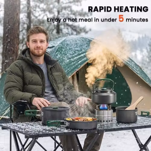 Outsunny Grey Anodised Aluminium Camping Cookware Set with Stainless Steel and Plastic Components – 4