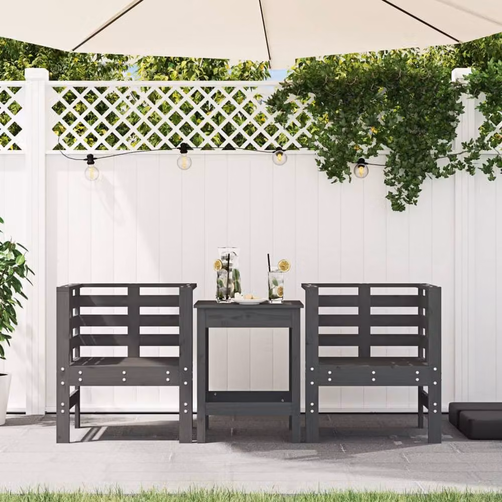 Berkfield Home Set of 2 Grey Rustic Solid Wood Pine Garden Chairs W/D/H: 61.5 x 53 x 71 cm – 2