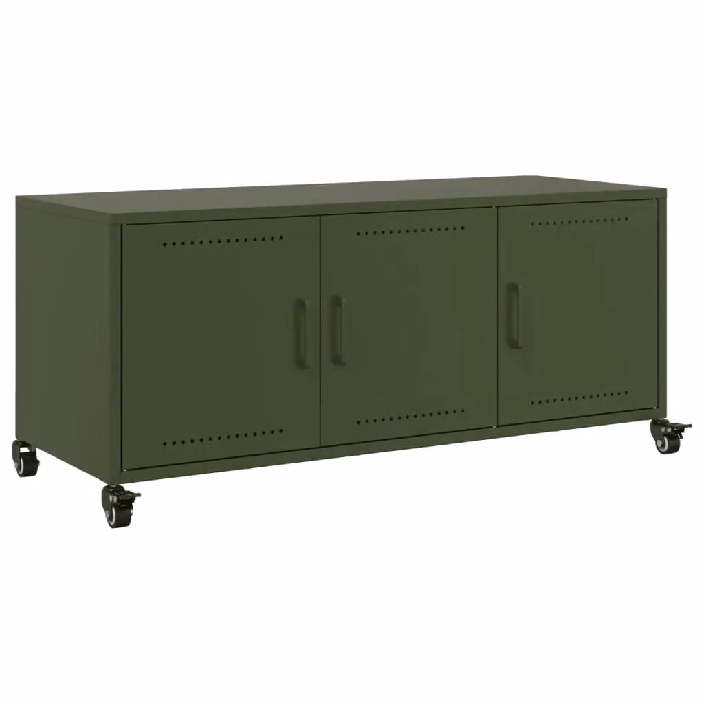 Berkfield Home Modern Metal TV Cabinet in Olive Green, W/D/H: 100.5 x 39 x 43.5 cm – 2
