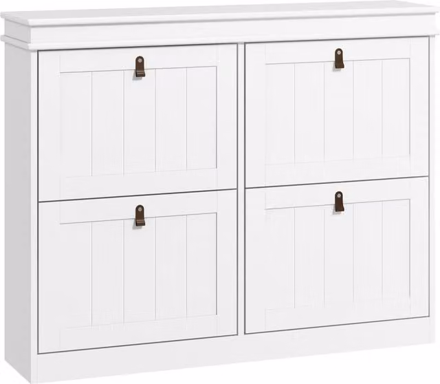 HOMCOM Slim White Shoe Cabinet with 4 Tilting Drawments, W: 105 cm, D: 24 cm, H: 82.5 cm – 1