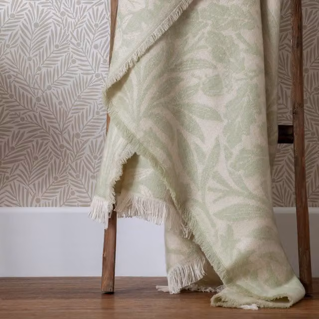 Morris & Co. Acorn Tonal Jacquard Faux Mohair Throw with Fringes, Green, W: 130 cm, L: 170 cm – 1