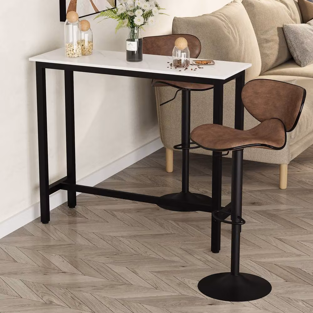 STILVORA Modern Rectangular Bar Table with White Marble Grain Top and Metal Structure, W: 120 cm x D: 100 cm – 2