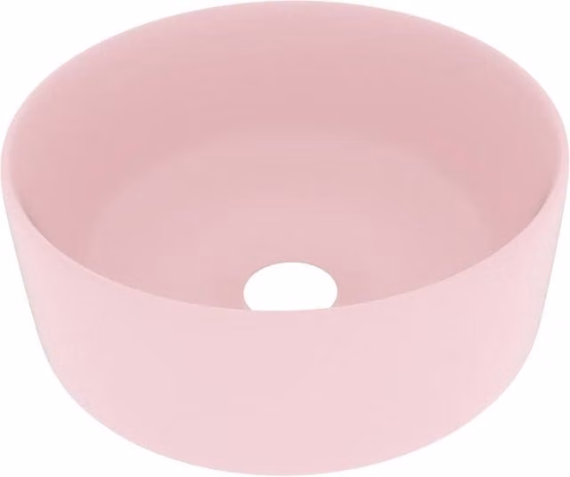 Berkfield Home Luxury Round Ceramic Wash Basin in Matt Pink, W/D/H: 40 x 40 x 15 cm
