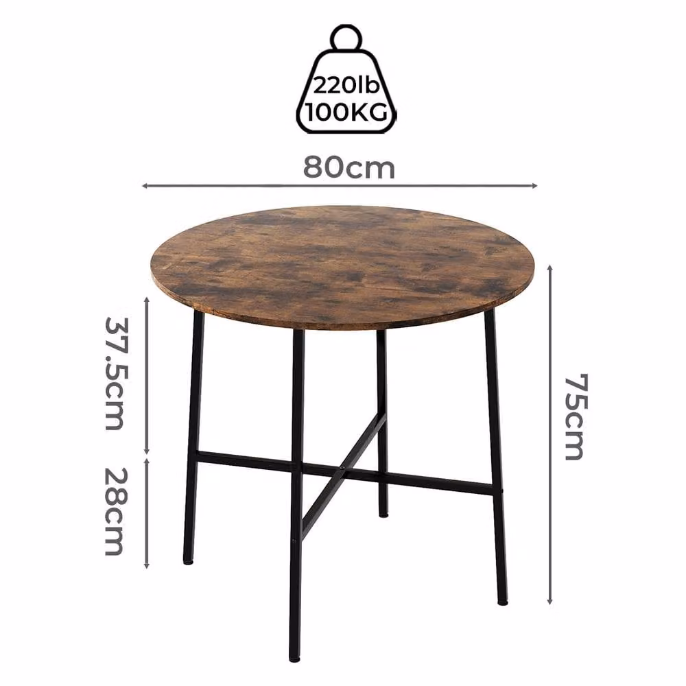 Levede Round Dining Table for 4 Adults, Brown and Black, W/D/H: 80 x 80 x 75 cm – 4