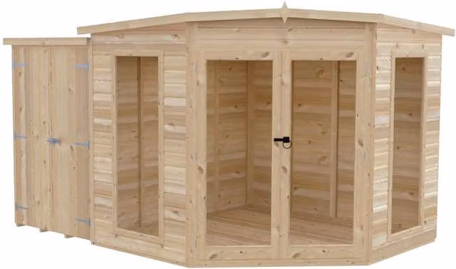 Shires Barclay Wooden Garden Shed with Side Shed in Brown, L119 x W224.8 x H190.2 cm