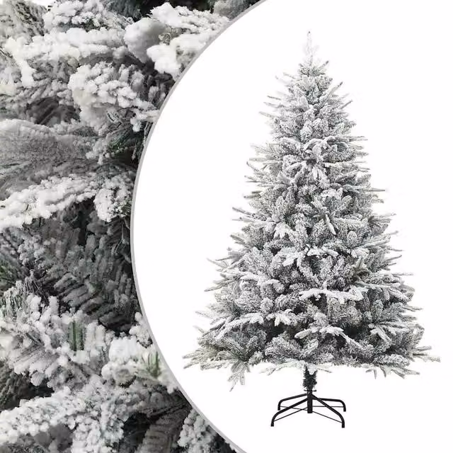 Berkfield Home Artificial Flocked Snow Christmas Tree in Green and White, Height: 180 cm