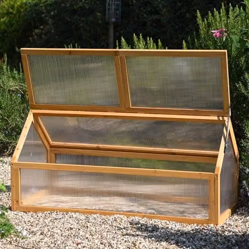 Garden Gear XL Wooden Cold Frame in Natural Brown with Polycarbonate and Hinged Lid