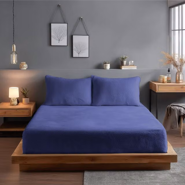 Snug City Teddy Fleece Extra Deep Fitted Sheet, Blue, Super King, W/D/H: 200 x 200 x 30 cm – 1
