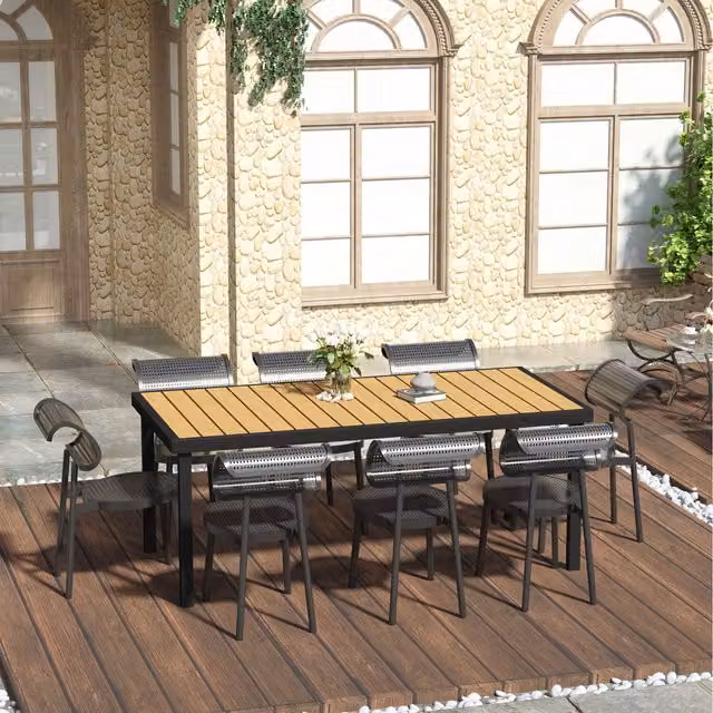 Outsunny Modern Garden Dining Table in Brown Wood and Metal