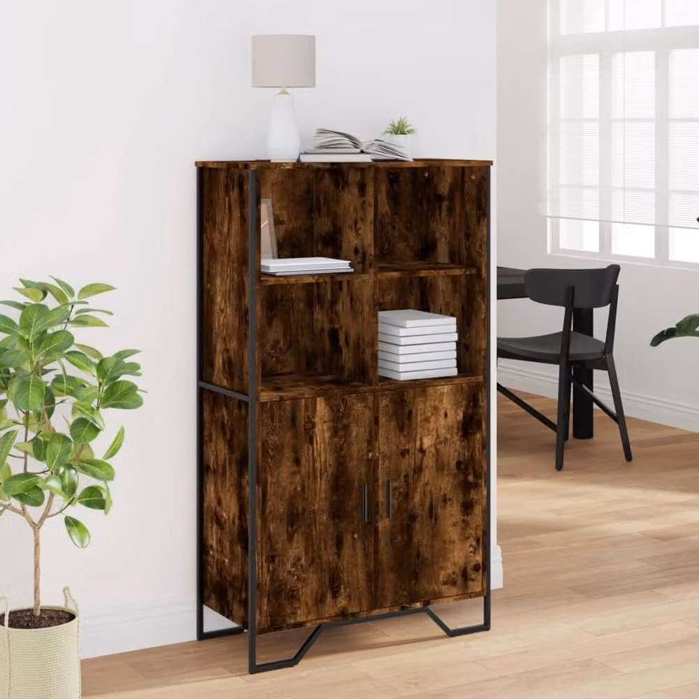 Berkfield Home Smoked Oak Highboard in Brown, W/D/H: 79.5 x 35.5 x 137.5 cm – 3