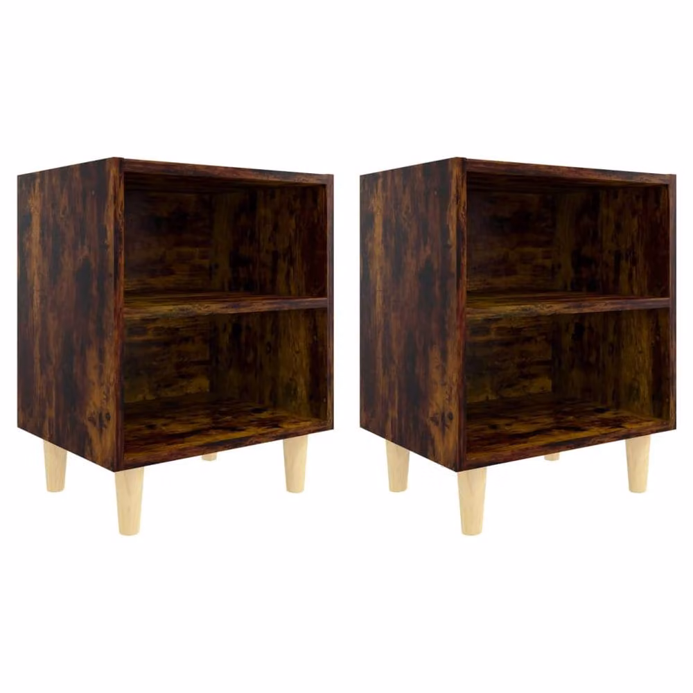 Berkfield Home Set of 2 Bedside Cabinets in Smoked Oak Brown with Solid Wood Legs, W/D/H: 40 x 30 x 50 cm – 2