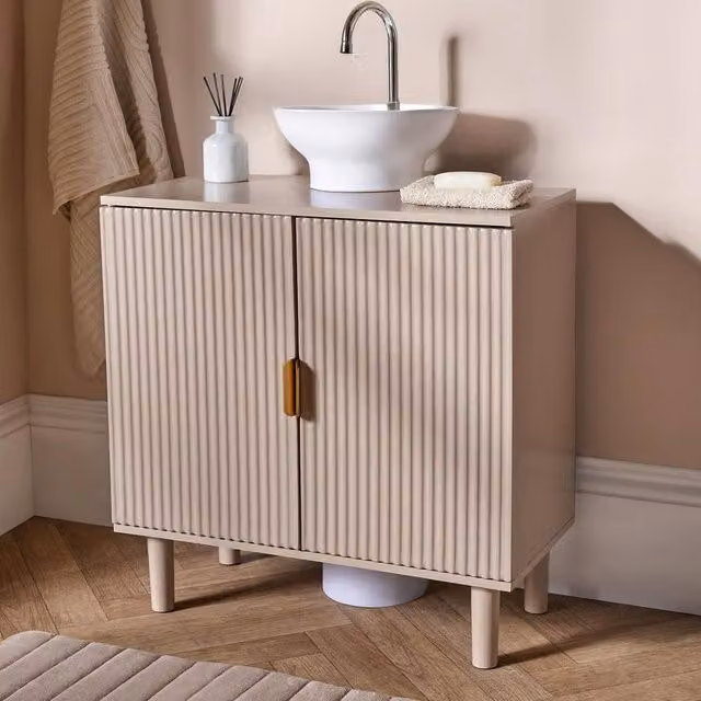 OHS Ribbed Undersink Bathroom Cabinet MDF Storage Organiser in Sand/Beige – 1