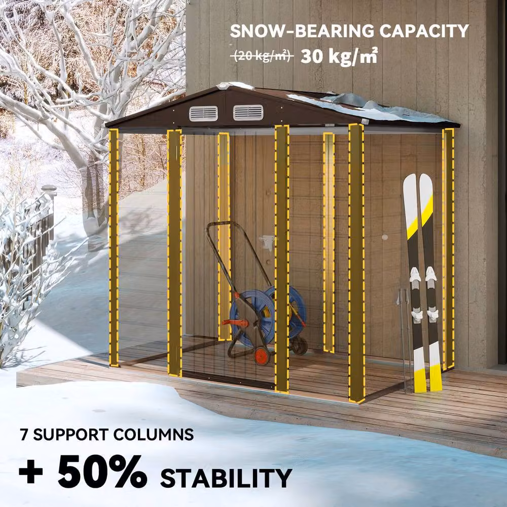 Rolipo Galvanised Steel Garden Shed with Lock, Oak Brown, W/D/H: 121.92 x 188.0 x 188.0 cm – 5