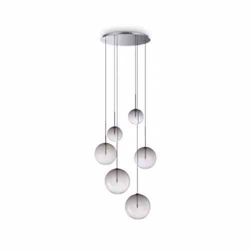 Ideal Lux Equinoxe 6 Light Multi Arm Pendant Ceiling Light in Smoke Grey with Glass Spheres