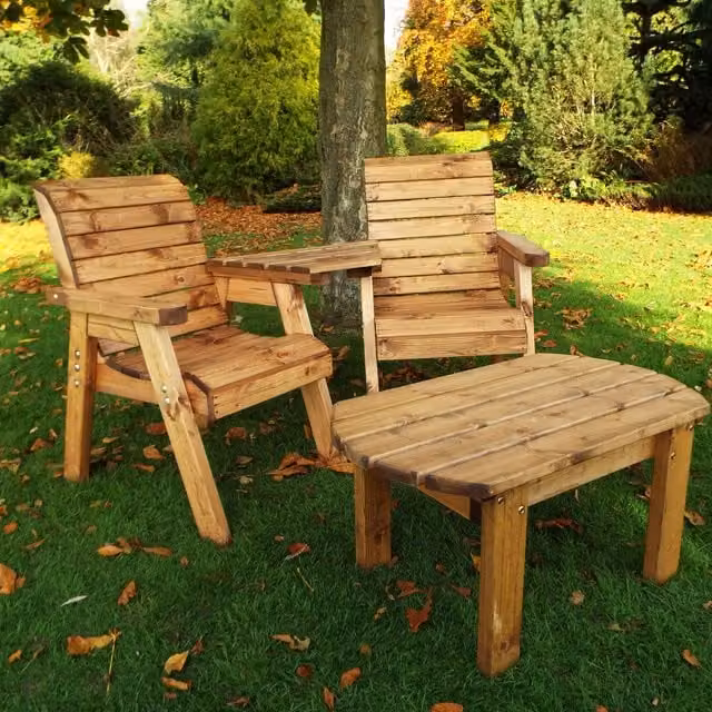 Samuel Alexander Rustic Brown Oiled Pine 2 Seater Love Seat with Tray and Table