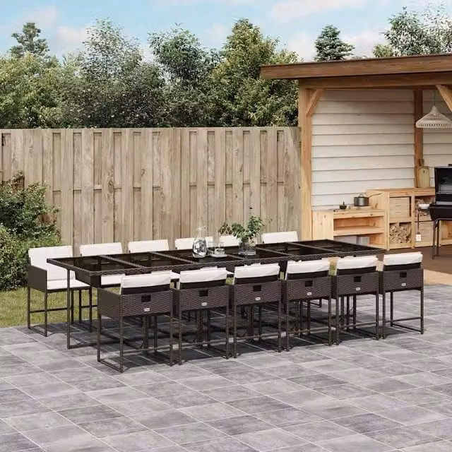Berkfield 13 Piece Brown PE Rattan Foldable Garden Dining Set – 1