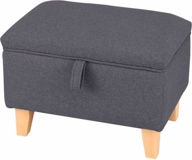 Livingandhome Linen Fabric Upholstered Storage Ottoman Pouffe in Dark Grey, W/D/H: 49 x 49 x 49 cm