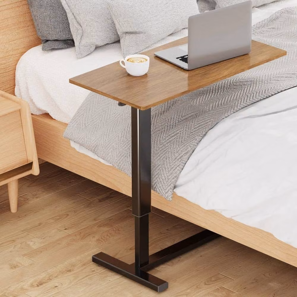 KORVIXA C-Shaped Mobile Laptop Side Table in Brown with Castors and Height Adjustment – 2