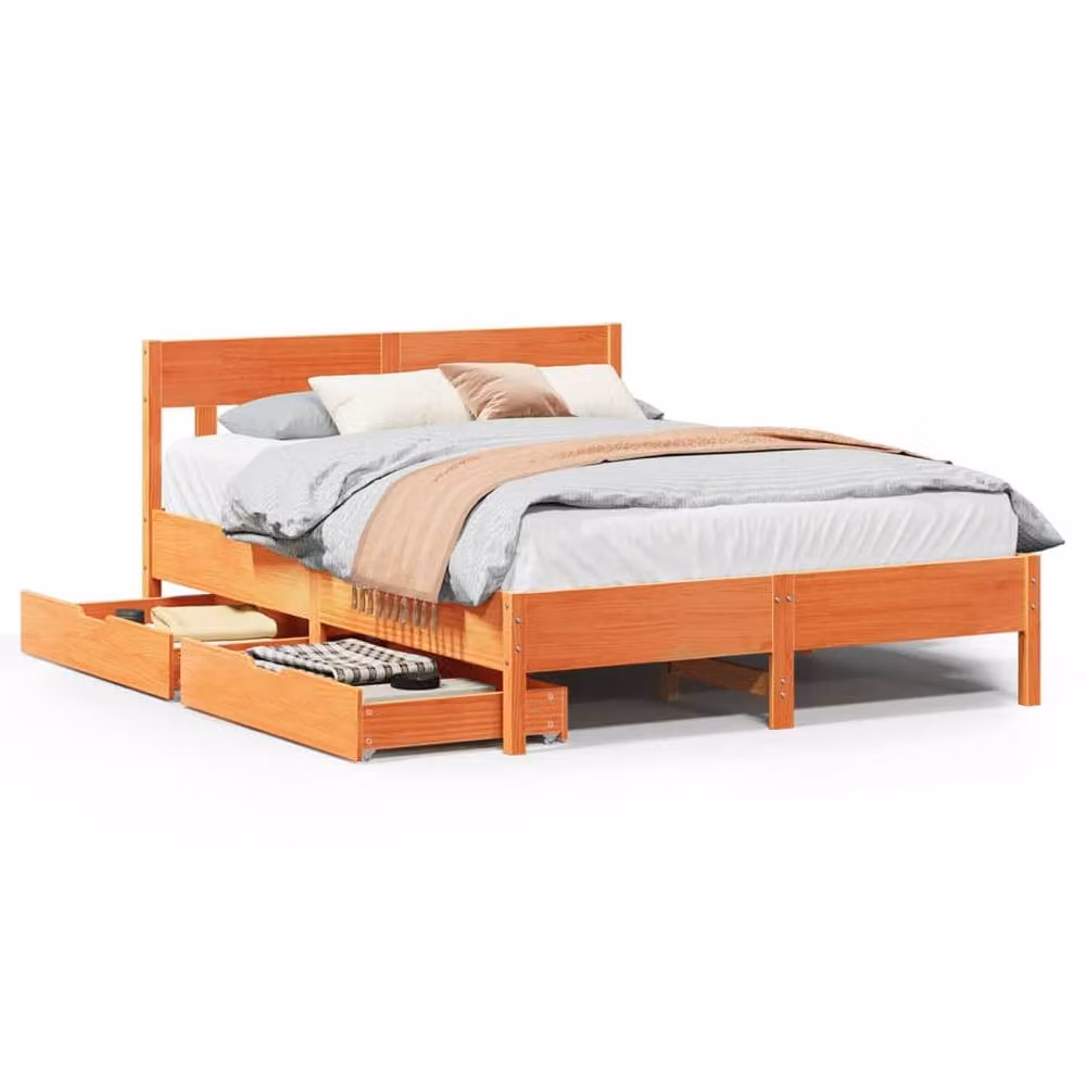 Berkfield Home King Size Solid Wood Pine Bed Frame with Drawers, Wax Brown, W: 150 cm, D: 200 cm – 2