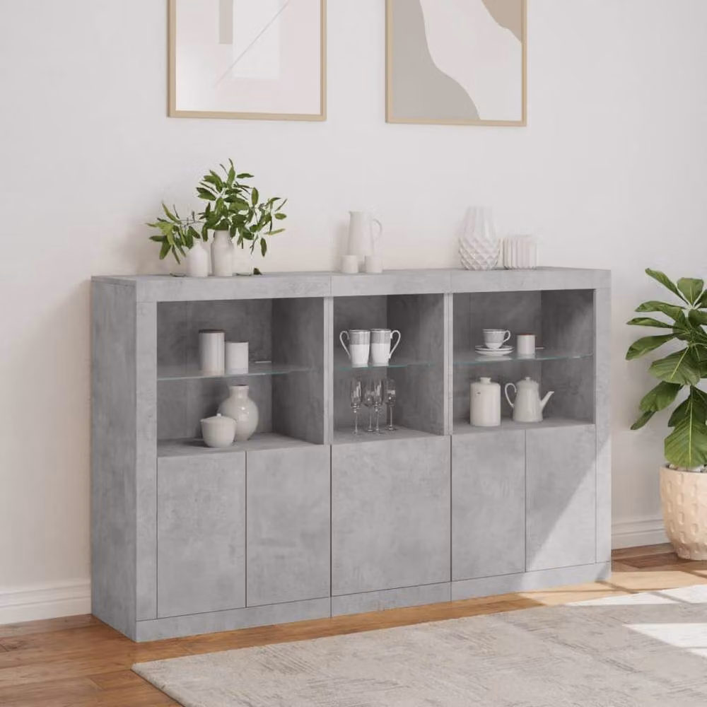 Berkfield Home Sideboard with Integrated LED Lights in Concrete Grey, W: 162 cm, D: 37 cm, H: 100 cm – 3