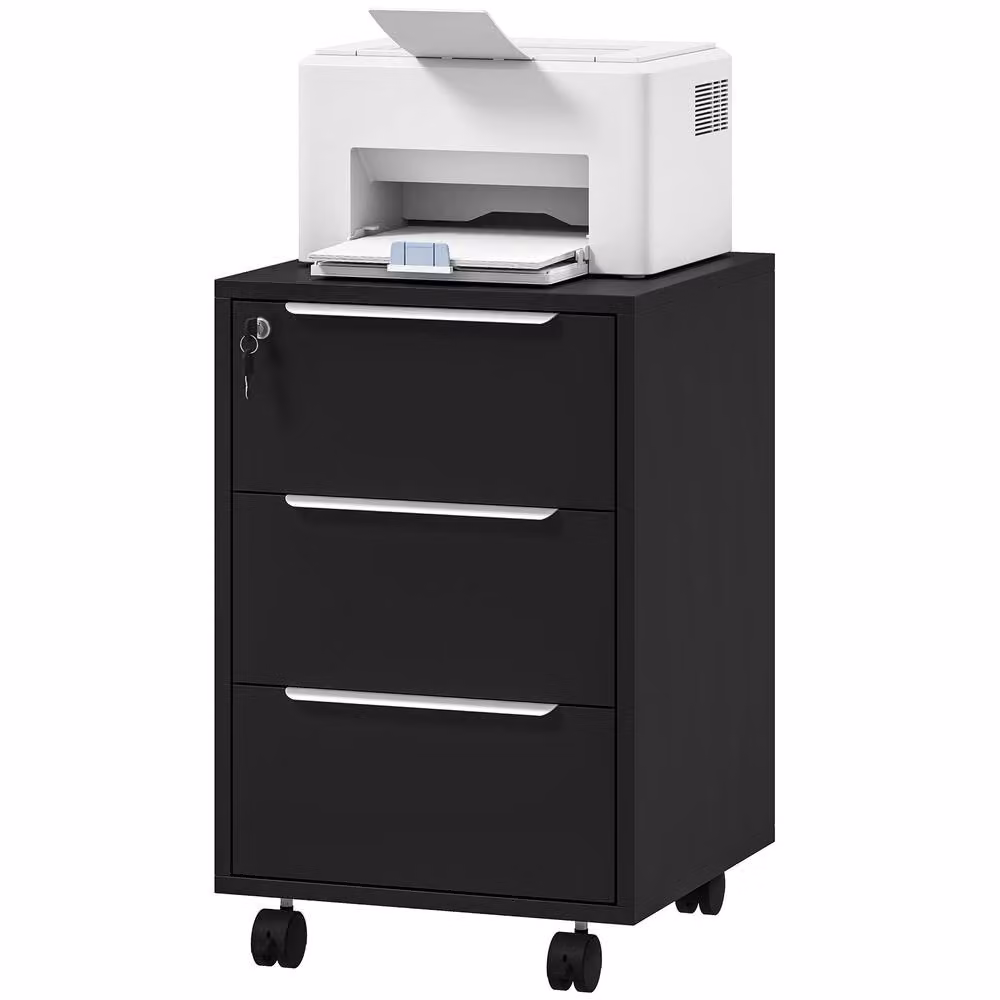 Rolipo Lockable 3-Drawer Metal Filing Cabinet in Black – 2