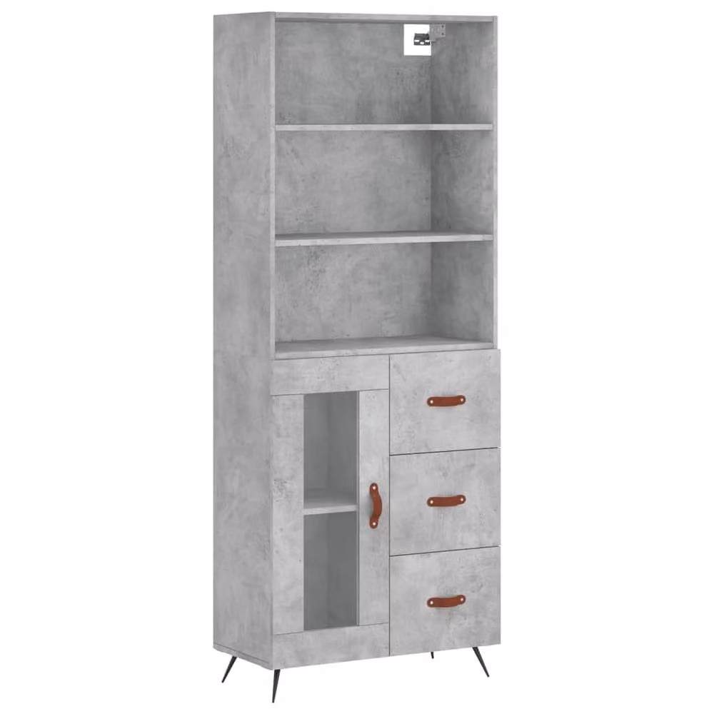 Berkfield Home Industrial Highboard in Concrete Grey with Glass Doors, W/D/H: 69.5 x 34 x 180 cm – 3