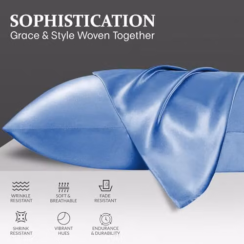 Grace Blue Satin Silk Pillowcases, 4 Pack, Hypoallergenic with Envelope Closure – 2