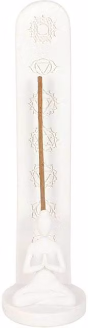 Something Different Chakra & Yoga Pose Ceramic Incense Holder in White, W/D/H: 6.4 x 23.0 x 6.4 cm
