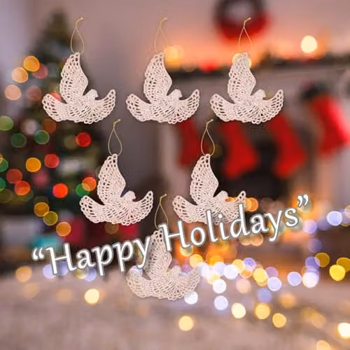 VFM e-Store Set of 6 Glitter Dove Christmas Tree Hanging Ornaments in Champagne and Ivory, W/D/H: 20 x 11.5 x 2 cm – 4