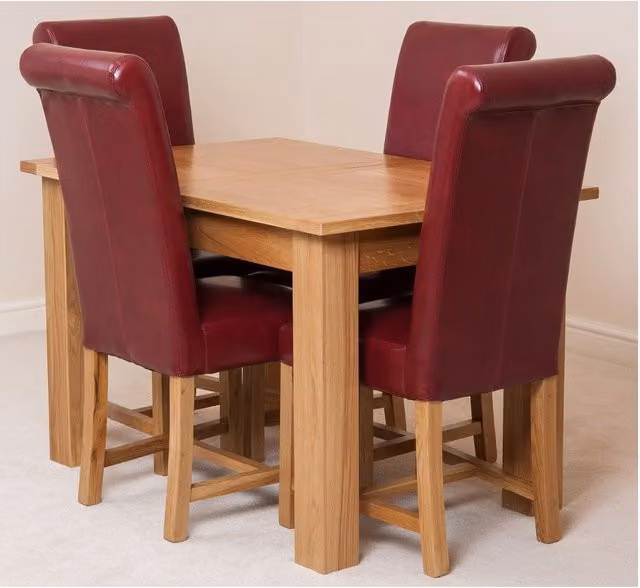 Thats Furniture Hampton Oak Extending Dining Table and 4 Red Leather Washington Chairs