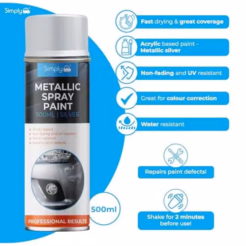 Simply Brands Metallic Silver Acrylic Spray Paint, 500ml, Quick Drying and Weatherproof – 2