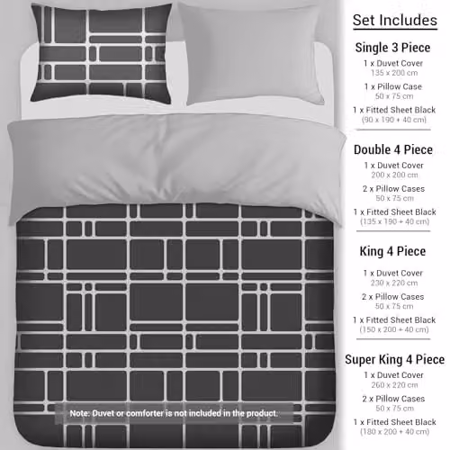 Grace Luxury 4 Piece Microfibre Duvet Cover Set with Fitted Sheet and Pillowcases in Black, Grey or Anthracite, W/D/H: 200 x 200 cm – 2