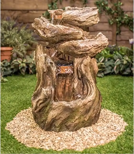 Primrose Cherokee Falls 3-Tier Cascading Wood Effect Water Feature with LEDs in Brown