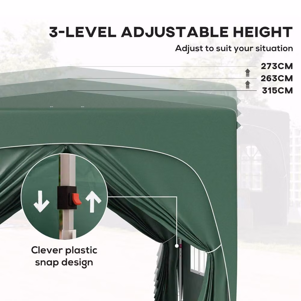 Matteo Pop-Up Gazebo Shelter in Green with Accessories, W: 300 cm, D: 300 cm, H: 273 cm – 4