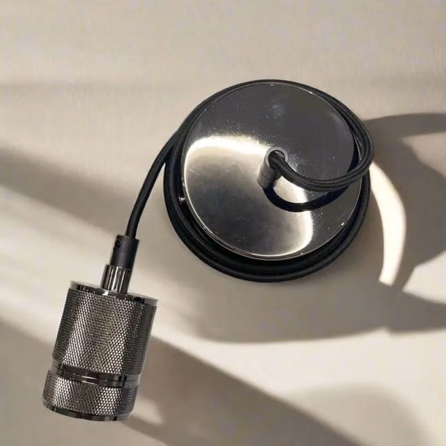 CGC Lighting Sydney Black Knurled Single Band Adjustable 1.5m E27 Ceiling Pendant with Matching Ceiling Rose