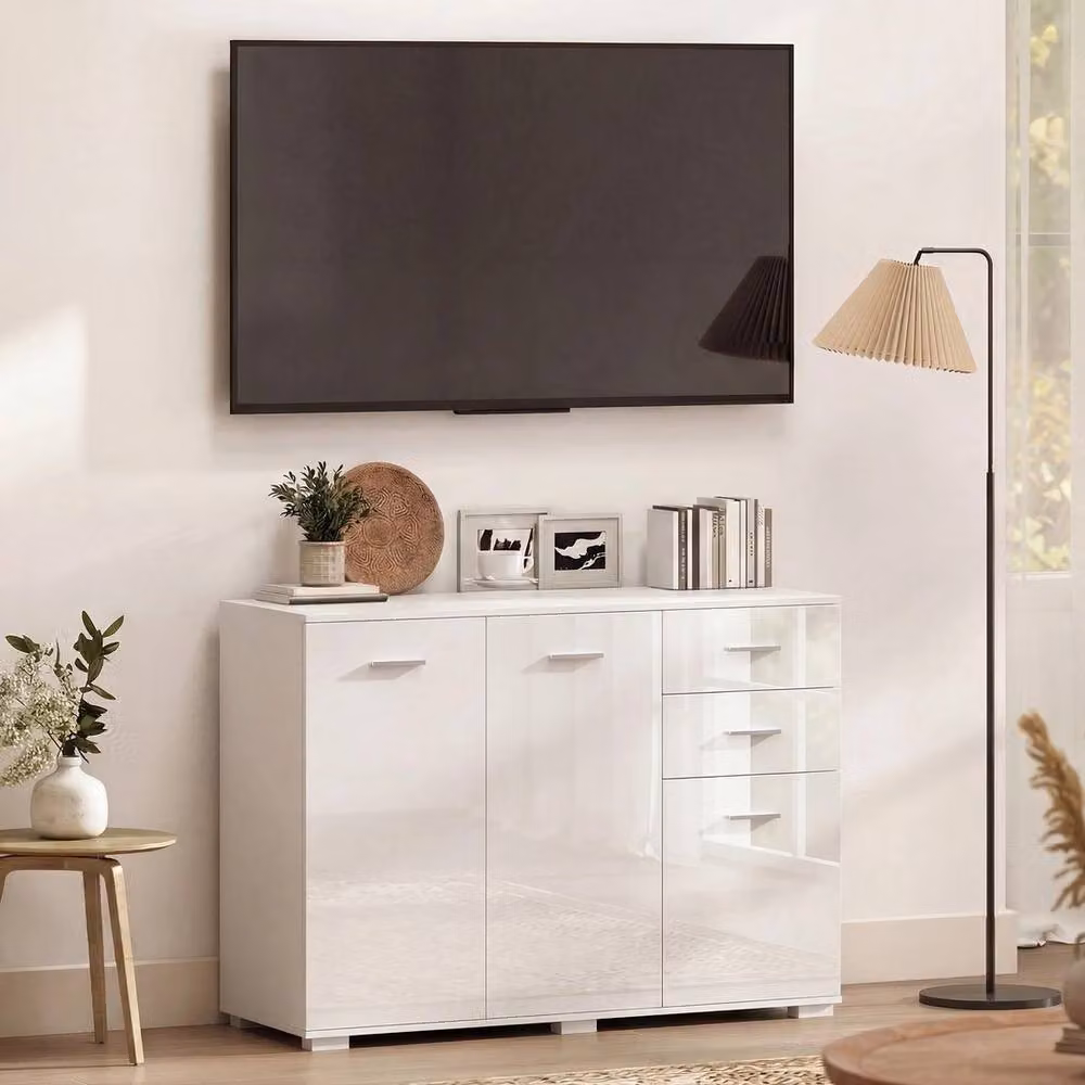 EONLION Modern Glossy White Sideboard Kitchen Storage Cabinet – 3