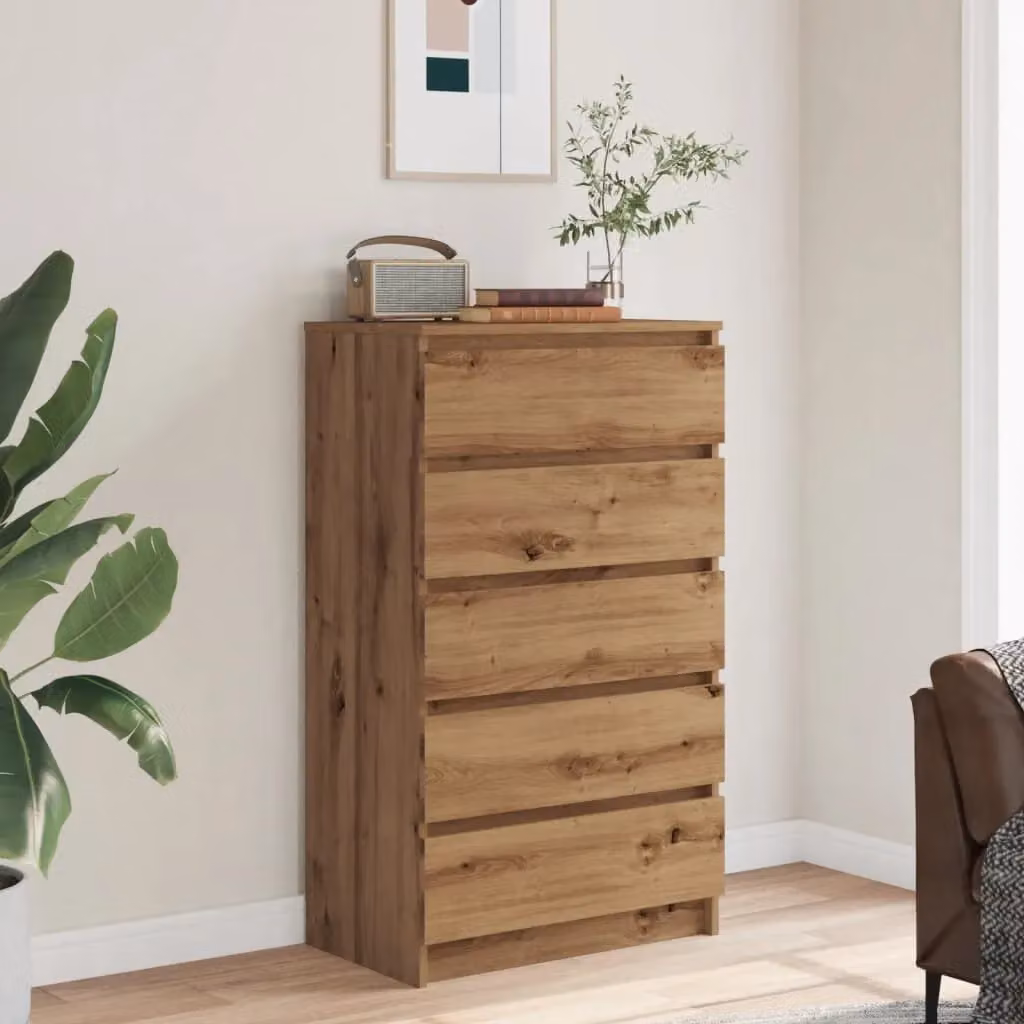 Berkfield Home Artisan Oak Drawer Cabinet in Brown, W/D/H: 60 x 36 x 103 cm – 3