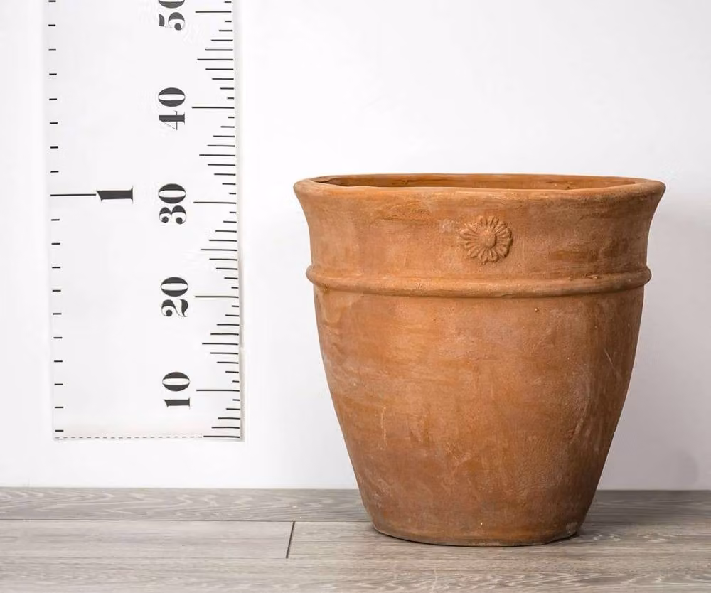 Primrose Round Terracotta Orange Planter with Ornate Flower Design, Diameter: 36 cm – 2