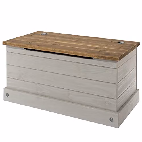 Core Products Corona Grey Wooden Storage Chest, Rustic Pine Blanket Box with Metal Arm Stay, W/D/H: 96 x 48 x 48 cm – 1
