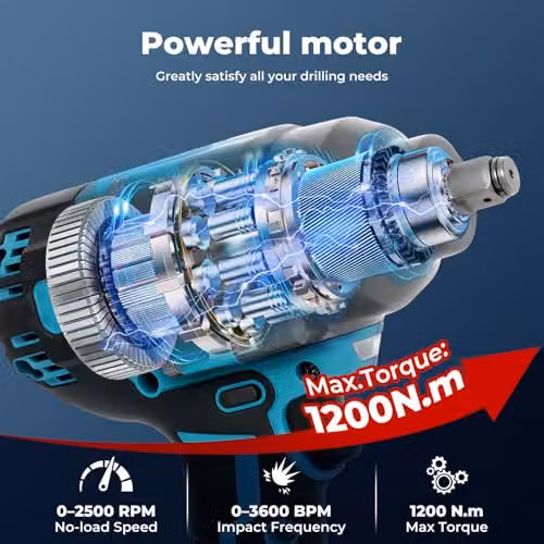 Traderight Cordless Brushless Impact Wrench 21V with 1200Nm High Torque, 1/2 inch Drive, 2 x 4.0Ah Lithium-Ion Batteries, Fast Charger and Socket Set – 3