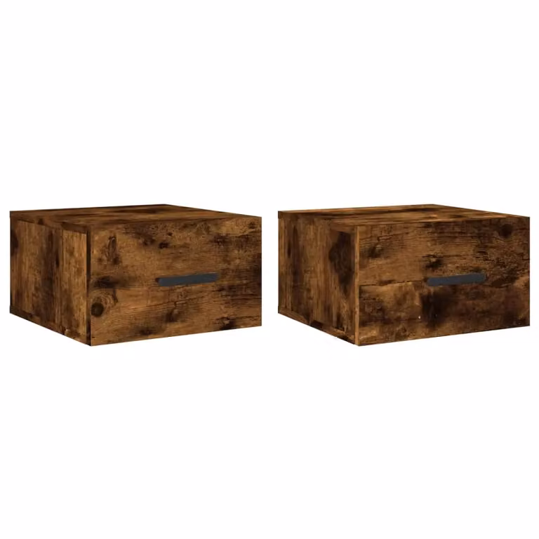 Berkfield Home Set of 2 Wall-mounted Bedside Cabinets in Smoked Oak Brown, W/D/H: 35 x 35 x 20 cm