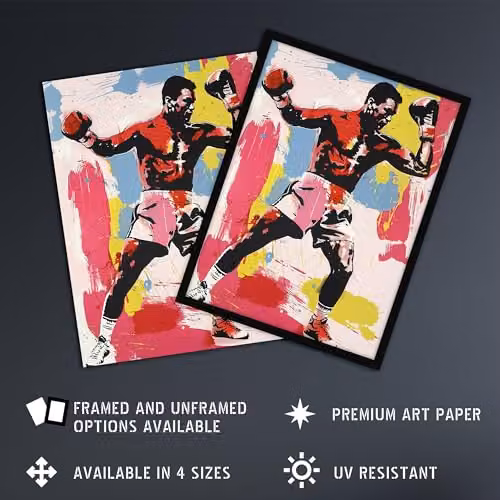 Artery8 Boxer Sport Portrait Boxing Gloves Multicolour Paper Poster Print W/H: 46 x 61 cm – 2