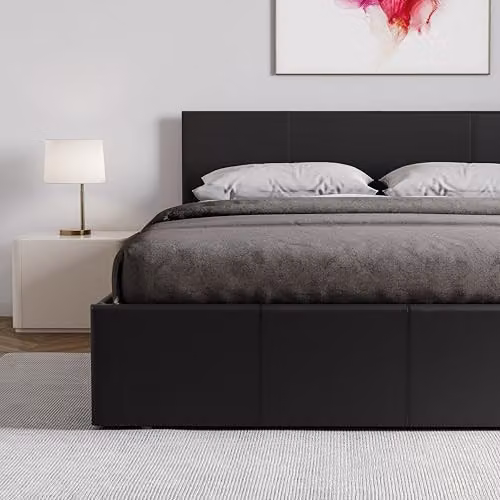 Vida Designs Lisbon King Ottoman Bed Frame in Black Faux Leather with Gas Lift Storage, H 87 x W 157 x D 210 cm – 8