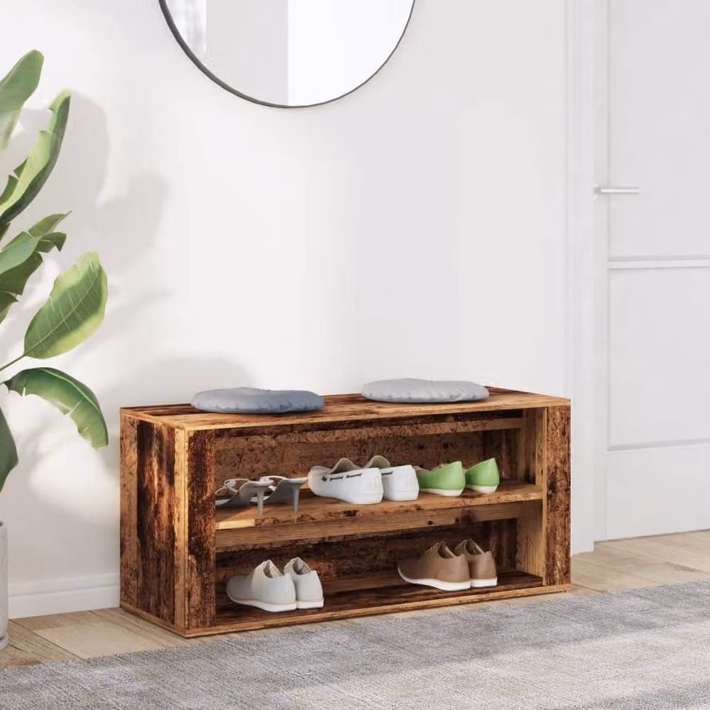 Berkfield Home Old Wood Shoe Bench in Brown, W/D/H: 100 x 35 x 45 cm – 3
