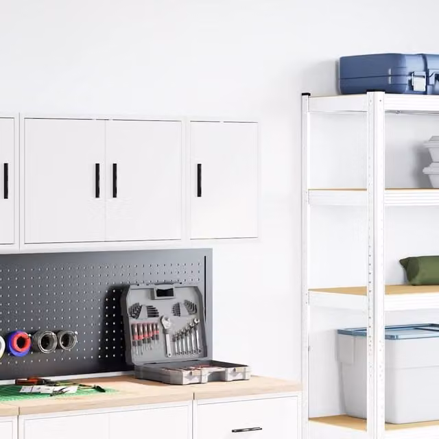Berkfield Home White Wall Mounted Garage Cabinet with Hinged Doors and Internal Shelves, W/D/H: 41.0 x 30.0 x 30.0 cm