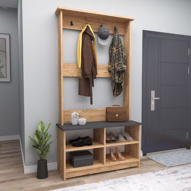 Destina Home Amelia Hall Tree Coat Rack with Bench and Shelves in Anthracite Grey, H 173.6 x W 90.0 x D 35.0 cm – 2