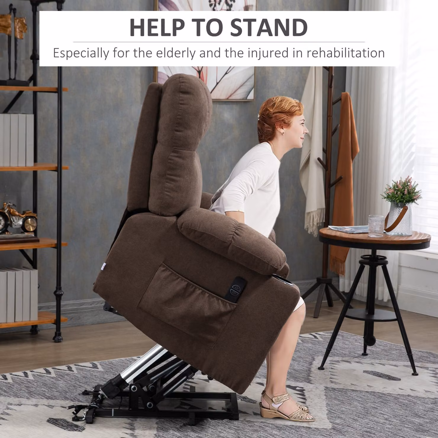 HOMCOM Electric Power Lift Riser and Recliner Chair for Seniors in Brown Velvet – 4